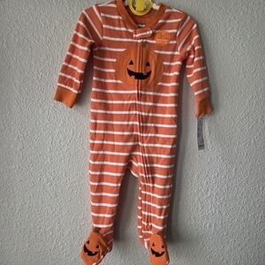 Carter's Baby Pumpkin Sleep N' Play Footie Pajama Orange Stripes Sz 9M Halloween
